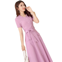 셀럽당 반팔 원피스 여성 빅사이즈 기질 허리 조임 슬림핏 스커트