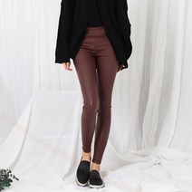 여성 코팅 광택 스키니핏 밴딩청바지 라인 여자슬림팬츠