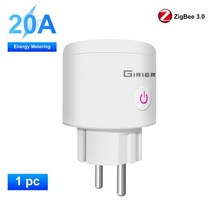 일본 돼지코 여행 220v 어댑터 변환 GIRIER-Tuya ZigBee 플러그 20A 스마트 콘센트 소켓 EU 전원 모니터링 타이머 기능 4200W Alexa Alice Hey, 하얀색