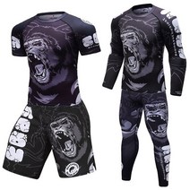 복싱 세트 압축 저지 바지 오랑우탄 3D 프린트 래시가드 킥복싱 타이트 티셔츠 바지 무에타이 MMA 파이트웨어