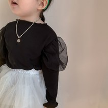 돌 아기 유아동 키즈 여자 아이 봄 가을 검정색 베이지색 기본 이너 레이스 샤 날라리 퍼프 티 공주 긴 팔 티셔츠