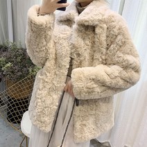 렉스 페이크퍼 플러시 미들 루즈핏 여성 코트 인조모피 토끼털 코트