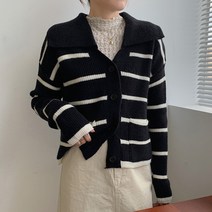 타니즈 로븐 스트라이프 빅카라 여자 니트가디건