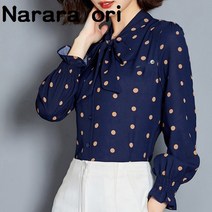 나라라오리 도트 리본 블라우스 진주코사지 사은품