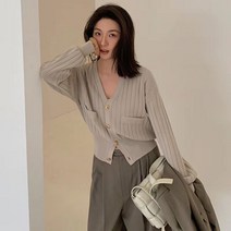HXT 봄가을 가디건 니트 금장버튼 브이넥 숏 슬림핏 데일리룩 오피스룩 여성상의