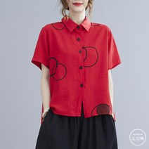 도오빠 여성 반팔 셔츠 땡땡이 남방 3부 반소매 카라셔츠 무지 여자셔츠