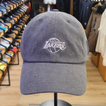 NBA 남여공용 LA 레이커스 로고 자수 빈티지 챠콜 그레이 사계절 데일리로 쓰기 좋은 소프트 커브 볼캡 챙 모자