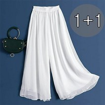 tagi 1+1 여성 쉬폰 와이드 팬츠 빅사이즈 밴딩 배기 치마바지 루즈핏 슬랙스
