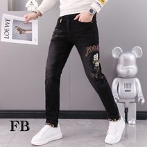 구쯔뱅 유러피언명품아트패션 클럽DJ로고 간지핏 데님 청바지