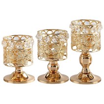 3x 유럽 크리스탈 캔들 티 라이트, 금, 철 수정