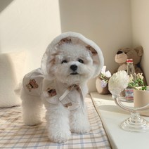 Neirny 강아지 곰돌이 멜빵 원피스 애견 봄옷 푸들 포메 시츄 말티즈 비숑 고양이옷, 아이보리