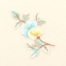 소잉홀릭 목단 꽃 자수장식 스카이&옐로우 73-886 / 한복자수패치