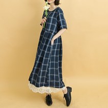 빅체크 핀턱 린넨 원피스