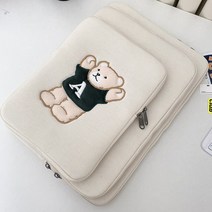 11 13 15인치 아이패드 파우치노트북 태블릿 패드 커버 캐릭터 파우치 알파벳 곰돌이 캐릭터 갤탭파우치 갤럭시탭 태블릿 테블릿 귀여운 파우치, 11인치, 아이보리