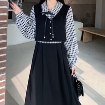 4월 5월 결혼식 하객룩 패션 벚꽃코디 봄여자옷 투피스 드레스 여성용 가을 검은 의류 S53
