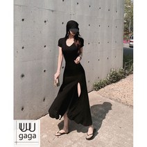 유유가가 후드 오프숄더 A라인 블랙 롱 원피스