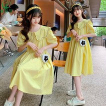 셀럽당 여아 여름 옐로우 면 반팔 원피스 A01544