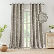 WEST LAKE 나뭇잎 자카드 커튼 241.3cm(95인치) 길이 천연 리넨 질감 자수 보태니컬 패턴 패널 그로밋 빛 필터링 Drpaes 농가 창문 트리트먼트 침실 거실용 127, 50