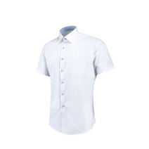 레디핏 스카이블루 스트라이프 배색 화이트 일반핏 반팔 와이셔츠