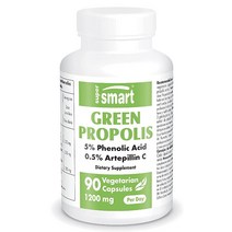 Supersmart Green Propolis 1회 제공량당 1200mg 표준화 총 페놀산 및 0 5% 아르테필린 C 면역 시스템 부스터 보충제 | GMO 프리 글루텐 90 베지테