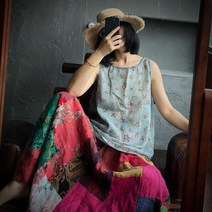 꽃무늬 민소매 셔츠 조끼 한복느낌 린넨 면 나시