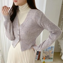 여자 가을 데일리 단정한 크롭 울 긴팔 가디건