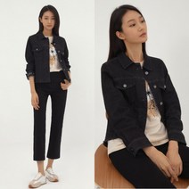 [지센] 여성 소매프린트 수술 데님 자켓
