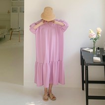 애플망고옷장 여름 반팔 소매셔링퍼프 퍼프 롱원피스