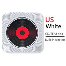 벽걸이cd플레이어 휴대용 시디플레이어 cd플레이어 신제품 미니 CD 플레이어 블루투스 스피커 스테레오 LED 스크린 벽걸이형 리모트 브래킷 포함 FM 라디오, 04 White US