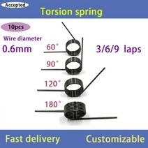 V자형 비틀림 스프링 와이어 직경 0.6mm 각도 60 도 90 120/180 10 개580883, 0.6mm(60 degrees), 8mm(10pcs), 3.6mm(6 laps )