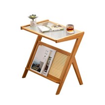 원목 라탄 유리 사이드테이블 450 2colors, 원목색