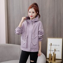 크롭 자켓 중년 시원한 88사이즈 봄가을 등원룩 데일리 예쁜 여성 숏 트렌치코트 윈드브레이커 모자달린