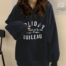 라라벨 여성용 기모 맨투맨 보일 프린팅 기모맨투맨 티셔츠