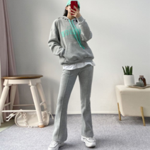 NewCare 여성 후드 트레이닝복 핀턱 부츠컷 기모바지 세트 오버핏