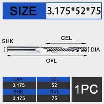 UCHEER-목재 가공용 3.175mm 싱글 플루트 엔드 밀링 1 개 CNC 커터 MDF 합판용 카바이드 공구, [24] 3.175D3.175d52l, 1개