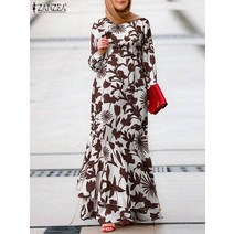 카프탄 여성 무슬림 드레스 ZANZEA 프린트 선드레스 꽃 맥시 두바이 터키 아바야 히잡 로브 오버사이즈