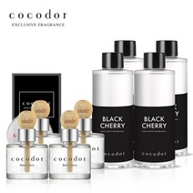 코코도르 차량용 우드볼 디퓨저 50ml X 4개 + 리필액 200ml, 우드볼50ml/그린버베너X4_리필200ml/블랙체리X4