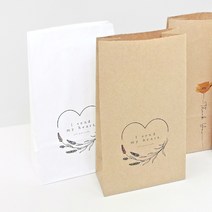 [핸즈픽메이드] 마이하트 각대봉투 10매 답례 선물 기념일 구디백 디자인 종이백, 화이트 중_15x9x26cm