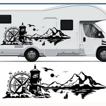 compass 등대 산 캠핑 rv trcuk car sticker caravan seascape 자연 풍경 캠핑카 데칼 비닐 장식, 자주색, 폭 180cmx높이 60cm