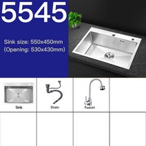 싱크대 개수대 인테리어 세면대 koheel brushed stainless steel kitchen sinks wastafel 주방 싱크 단일 그릇 위 카운터 또는 언더마운트, 협력사, 550x450 b