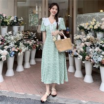 빅 사이즈 여성 미니 프렌치 플라워 소금 계열 디자인 소소한 거리 튀김 원피스