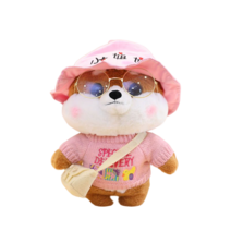 PKTOYS DIY귀여운 애착 오가닉 강아지인형 봉제 동물 크리스마스 명절 선물, 갈색-여동생 모자, 30cm (손 선물 상자)