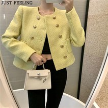 JUST FEEL!NG 여성의류 고급스러운 점퍼 트렌드패션 모직 숏코트 라운드넥 트위드 자켓 봄신상 재킷 가디건