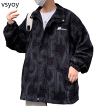 VSYOY 편지 전체 인쇄 코듀로이 재킷 남자의 봄과 가을 재킷 유행 올 매치