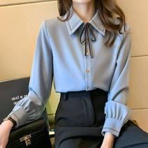 시폰 셔츠 보우 타이 리본 블라우스 셔츠