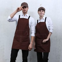 AP-5234 브라운 배색끈 캔버스앞치마 스타일리쉬 남여 앞치마 옥스퍼드 카페 식당 X형 단체 홀 어린이집앞치마 진카키