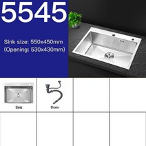 싱크대 개수대 인테리어 세면대 koheel brushed stainless steel kitchen sinks wastafel 주방 싱크 단일 그릇 위 카운터 또는 언더마운트, 협력사, 550x450