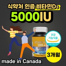 고용량 대용량 비타민 d 3 5000iu Made in canada 캐나다 vitamin d 햇빛 비타민디 30대 40대 남성 남자 여자 청소년 임산부 추천 식 약 처 인증, 90캡슐 1통(3개월분)