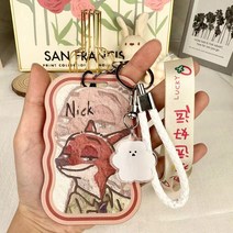 주토피아 닉 여우 캐릭터 이름명찰 네임택 팬던트, 07.닉+화이트가죽줄+행운의끈+꼬마곰참