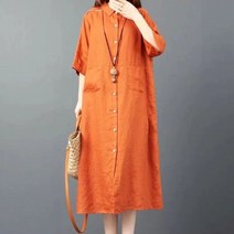 면 셔츠 스커트 여름 빅사이즈 통원피스 순면원피스 롱 8498
